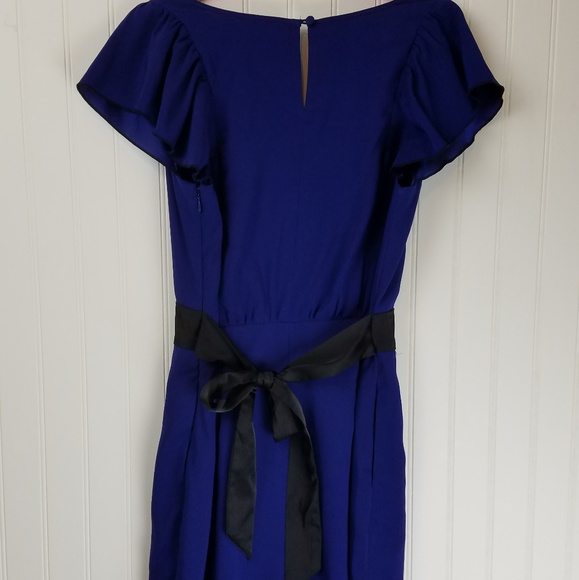 Express Royal Blue Dress Flutter Sleeves Tie Belt - Picture 5 of 6
